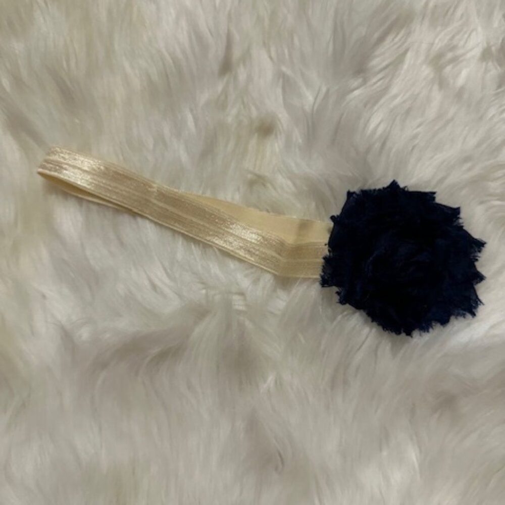 Navy 2" Shabby Flower on a FOE elastic headband  7525  Handmade NWT Boutique